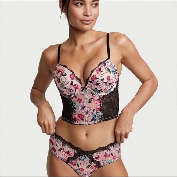 Victoria’s Secret Rose Embroidered Longline Push Up Bra Top Corset Lingerie 34C - Picture 2 of 14
